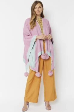 JAYLEY Pink Luxury Reversible Cashmere Blend And Pom Pom Wrap -Deals Fabulous Women Wear Store jayley pink luxury reversible cashmere blend and pom pom wrap p3514 56927 image