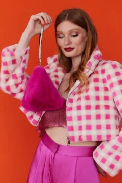 JAYLEY Pink Pyramid Faux Fur Bag