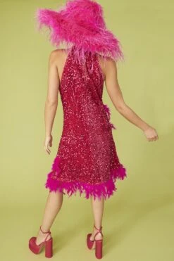 JAYLEY Pink Sequin And Feather Halter Dress With Key Hole Detail -Deals Fabulous Women Wear Store jayley pink sequin and feather halter dress with key hole detail p13186 89371 image