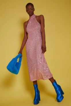 JAYLEY Pink Sequin Lightweight Maxi Dress