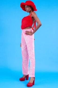 JAYLEY Pink Sequin Trousers With Elasticated Waste -Deals Fabulous Women Wear Store jayley pink sequin trousers with elasticated waste p14584 96369 image