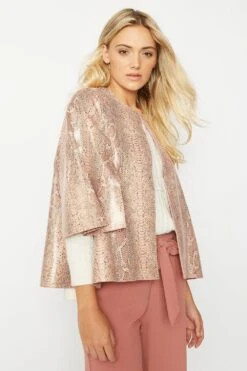 JAYLEY Pink Snake Print Faux Suede Cape