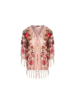 JAYLEY Pink Vintage Floral Silk Devore Jacket -Deals Fabulous Women Wear Store jayley pink vintage floral silk devore jacket p8765 49161 image