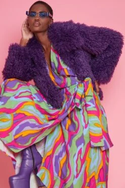 JAYLEY Purple Bamboo Lyocell Knitted Vegan Faux Shearling Jacket