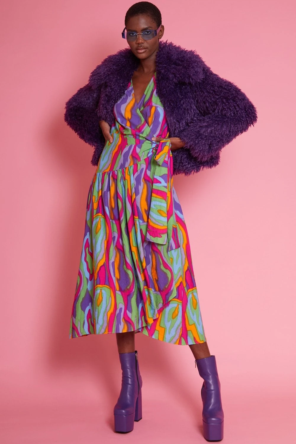 JAYLEY Purple Bamboo Lyocell Knitted Vegan Faux Shearling Jacket 2 JAYLEY Purple Bamboo Lyocell Knitted Vegan Faux Shearling Jacket - Image 2