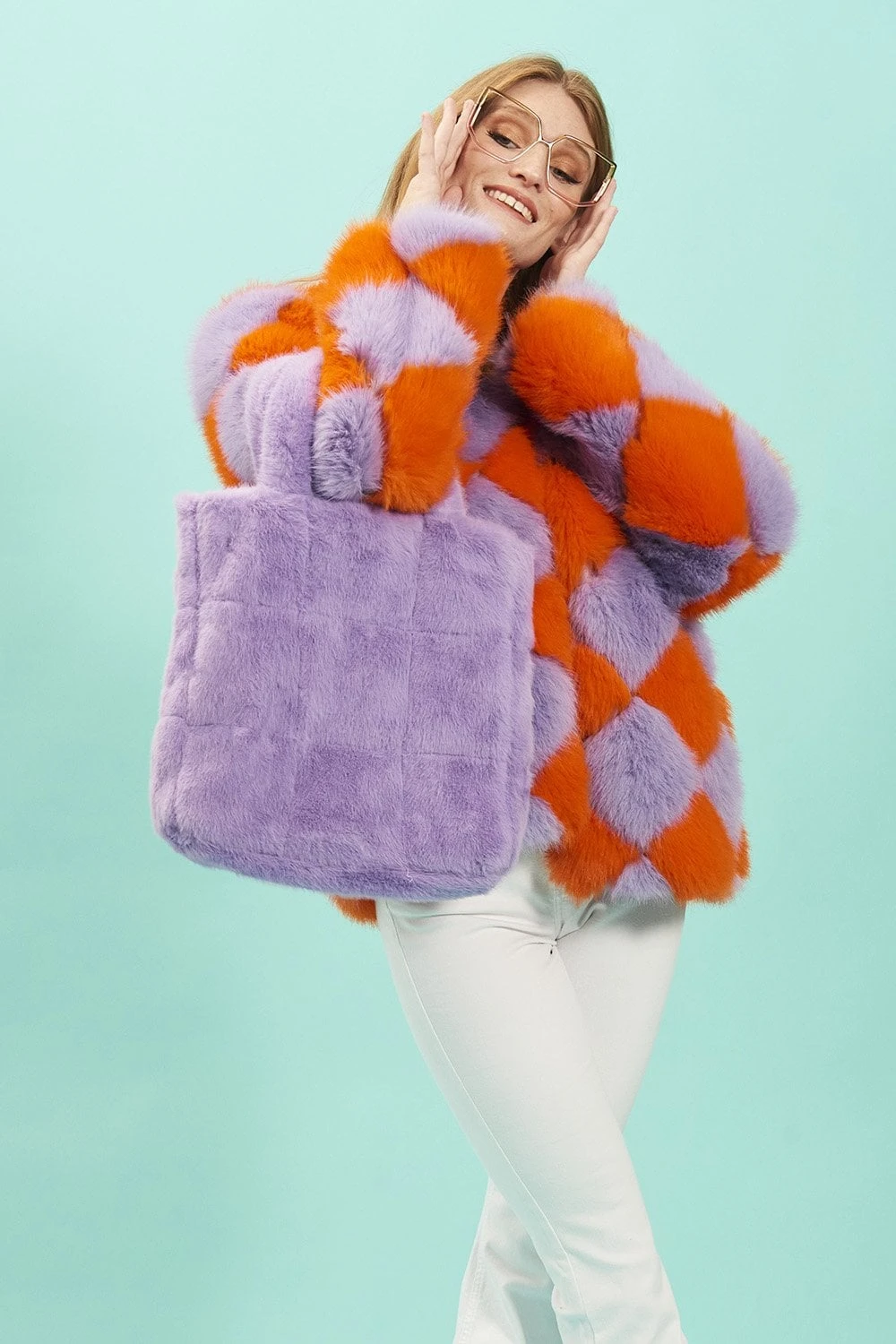 JAYLEY Purple Faux Fur Tote Bag 1 JAYLEY Purple Faux Fur Tote Bag