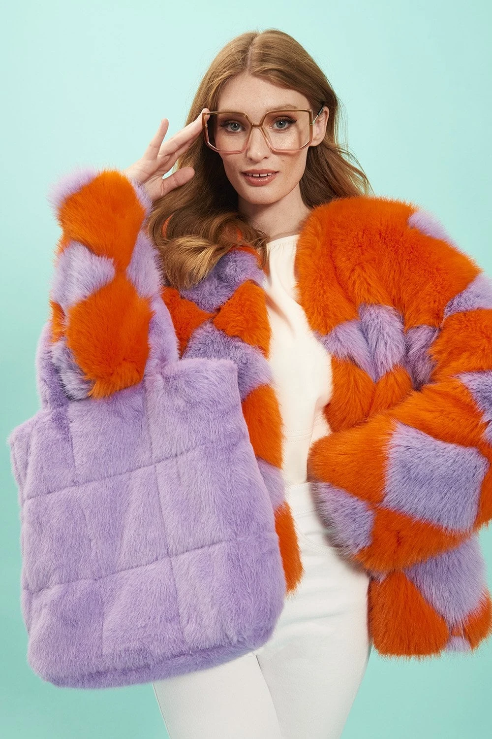 JAYLEY Purple Faux Fur Tote Bag 2 JAYLEY Purple Faux Fur Tote Bag - Image 2