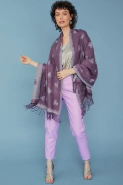 JAYLEY Purple Love Hearts Tassel Reversible Cashmere Blend Scarf