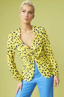 JAYLEY Rayon Polka Dot Ruffled Parma Blouse