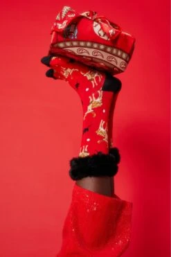 JAYLEY Red And Black Faux Fur Trim Christmas Socks