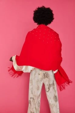JAYLEY Red Cashmere Blend Faux Fur Pom Pom Wrap -Deals Fabulous Women Wear Store jayley red cashmere blend faux fur pom pom wrap p10160 75611 image