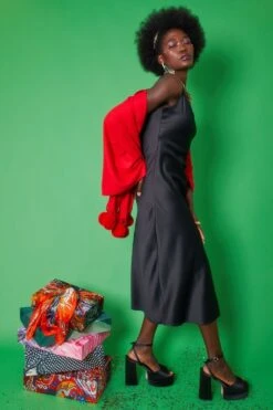 JAYLEY Red Cashmere Blend Wrap With Faux Fur Heart Poms -Deals Fabulous Women Wear Store jayley red cashmere blend wrap with faux fur heart poms p4823 76170 image