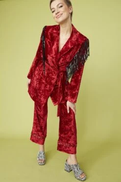 JAYLEY Red Crushed Velvet Blazer Dress With Sequin Tassels -Deals Fabulous Women Wear Store jayley red crushed velvet blazer dress with sequin tassels p13386 90660 image