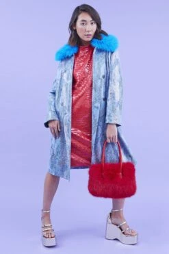 JAYLEY Red Eco Bamboo Faux Fur Tote Bag