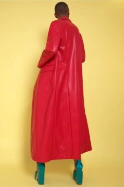 JAYLEY Red Eco Leather Maxi Trench Coat -Deals Fabulous Women Wear Store jayley red eco leather maxi trench coat p13612 92341 image