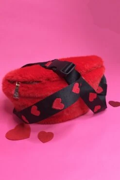 JAYLEY Red Faux Fur Bum Bag With Love Heart Strap -Deals Fabulous Women Wear Store jayley red faux fur bum bag with love heart strap p7450 73337 image