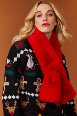 JAYLEY Red Faux Fur Keyhole Scarf -Deals Fabulous Women Wear Store jayley red faux fur keyhole scarf p11227 78453 image