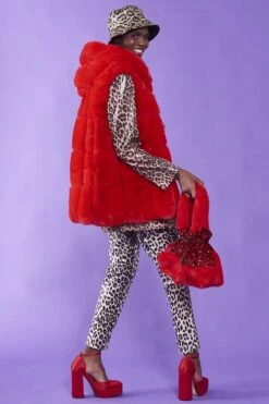 JAYLEY Red Faux Fur Long Hooded Gilet -Deals Fabulous Women Wear Store jayley red faux fur long hooded gilet p12775 86539 image