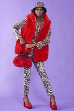 JAYLEY Red Faux Fur Long Hooded Gilet -Deals Fabulous Women Wear Store jayley red faux fur long hooded gilet p12775 86541 image