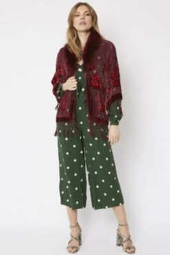 JAYLEY Red Fur Collar Devore Jacket -Deals Fabulous Women Wear Store jayley red fur collar devore jacket p8785 49238 image