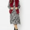 JAYLEY Red Hand Knitted Faux Fur Gilet