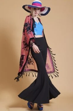 JAYLEY Red Long Length Devore Kimono Style Jacket -Deals Fabulous Women Wear Store jayley red long length devore kimono style jacket p5641 66872 image