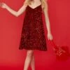 JAYLEY Red Sequin Cami Swing Dress