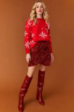 JAYLEY Red Sequin Wrap Mini Skirt