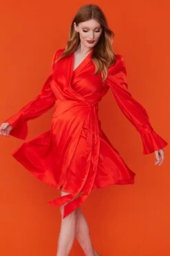JAYLEY Red Tencel Blend Wrap Dress -Deals Fabulous Women Wear Store jayley red tencel blend wrap dress p13038 88285 image