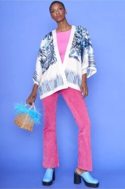 JAYLEY Silk Blend Abstract Print Kimono