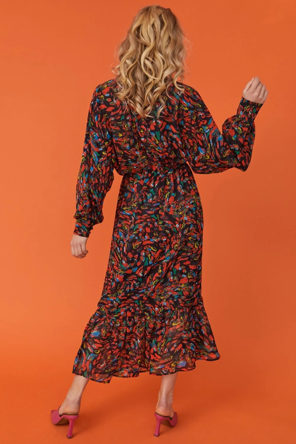 JAYLEY Silk Blend And Chiffon Floral Midi Dress In Red 3 JAYLEY Silk Blend And Chiffon Floral Midi Dress In Red - Image 3