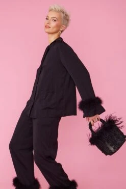 JAYLEY Silk Blend Faux Feather Pyjama Co-ord -Deals Fabulous Women Wear Store jayley silk blend faux feather pyjama co ord p12180 84046 image