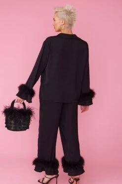 JAYLEY Silk Blend Faux Feather Pyjama Co-ord -Deals Fabulous Women Wear Store jayley silk blend faux feather pyjama co ord p12180 84047 image