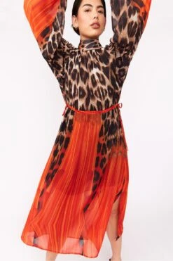 JAYLEY Silk Blend Leopard Maxi Dress In Red -Deals Fabulous Women Wear Store jayley silk blend leopard maxi dress in red p12788 86643 image