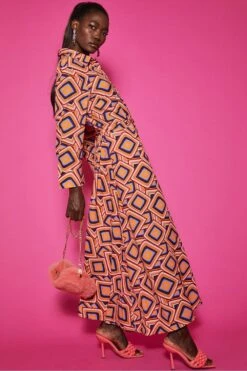 JAYLEY Silk Blend Maxi Shirt Dress In Geometric Print -Deals Fabulous Women Wear Store jayley silk blend maxi shirt dress in geometric print p10950 76704 image