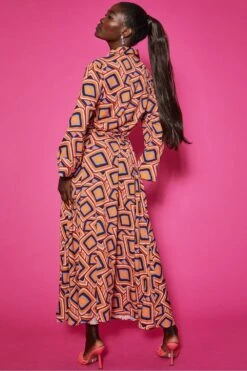 JAYLEY Silk Blend Maxi Shirt Dress In Geometric Print -Deals Fabulous Women Wear Store jayley silk blend maxi shirt dress in geometric print p10950 76707 image