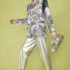 JAYLEY Silver Crushed Velvet Blazer Jacket