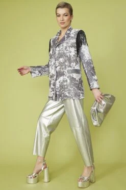 JAYLEY Silver Crushed Velvet Blazer Jacket