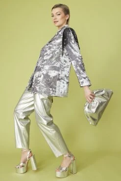 JAYLEY Silver Crushed Velvet Blazer Jacket -Deals Fabulous Women Wear Store jayley silver crushed velvet blazer jacket p13340 90339 image