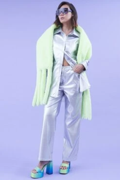 JAYLEY Silver Eco Leather Metallic Trousers