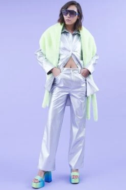 JAYLEY Silver Eco Leather Metallic Trousers -Deals Fabulous Women Wear Store jayley silver eco leather metallic trousers p14410 95041 image