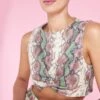 JAYLEY Snake Print Eco Leather Cropped Top