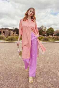 JAYLEY Sustainable Rose Petal Polka Dot Shirt Dress