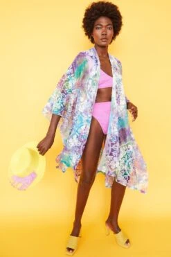 JAYLEY Teal And Purple Handmade Lilly Tie-dye Shibori Lace Kimono -Deals Fabulous Women Wear Store jayley teal and purple handmade lilly tie dye shibori lace kimono p10735 75002 image