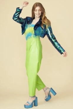 JAYLEY Teal Blue Cropped Sequin Blazer -Deals Fabulous Women Wear Store jayley teal blue cropped sequin blazer p13218 89582 image