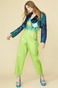 JAYLEY Teal Blue Cropped Sequin Blazer -Deals Fabulous Women Wear Store jayley teal blue cropped sequin blazer p13218 89583 image