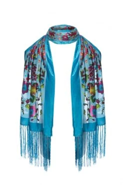 JAYLEY Teal Silk Blend Devore Scarf -Deals Fabulous Women Wear Store jayley teal silk blend devore scarf p10170 53692 image