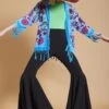 JAYLEY Teal Vintage Floral Silk Devore Jacket
