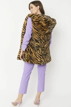 JAYLEY Tiger Print Faux Fur Hooded Gilet -Deals Fabulous Women Wear Store jayley tiger print faux fur hooded gilet p6228 70124 image