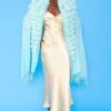 JAYLEY Turquoise Cashmere Blend Faux Fur Pom Pom Wrap